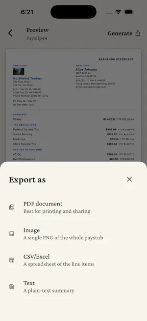 Payslip44 — Export
